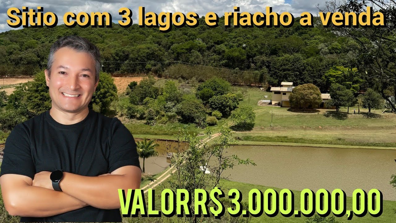 Sítio com 3 lagos e riacho a venda, 65 mil m2, 3 casas, pasto, pomar, campo, #sitio #chácara