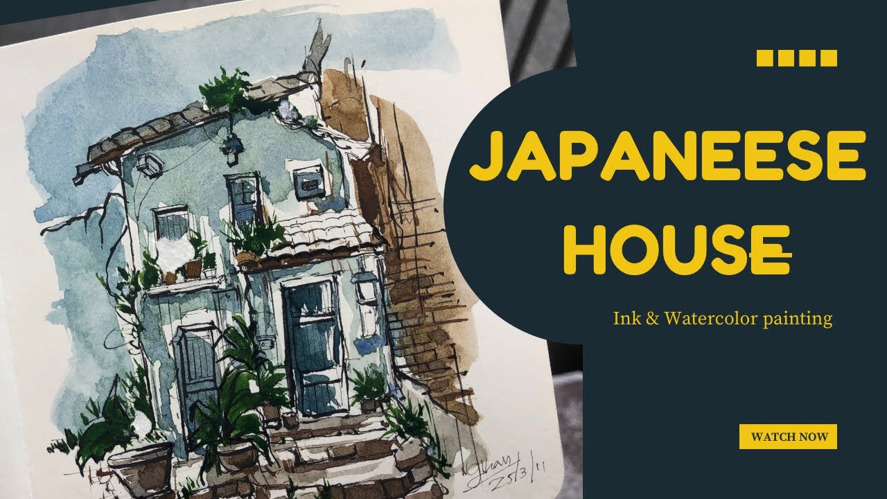 Japaneese House , Ink & Watercolor Painting #japanesehouse