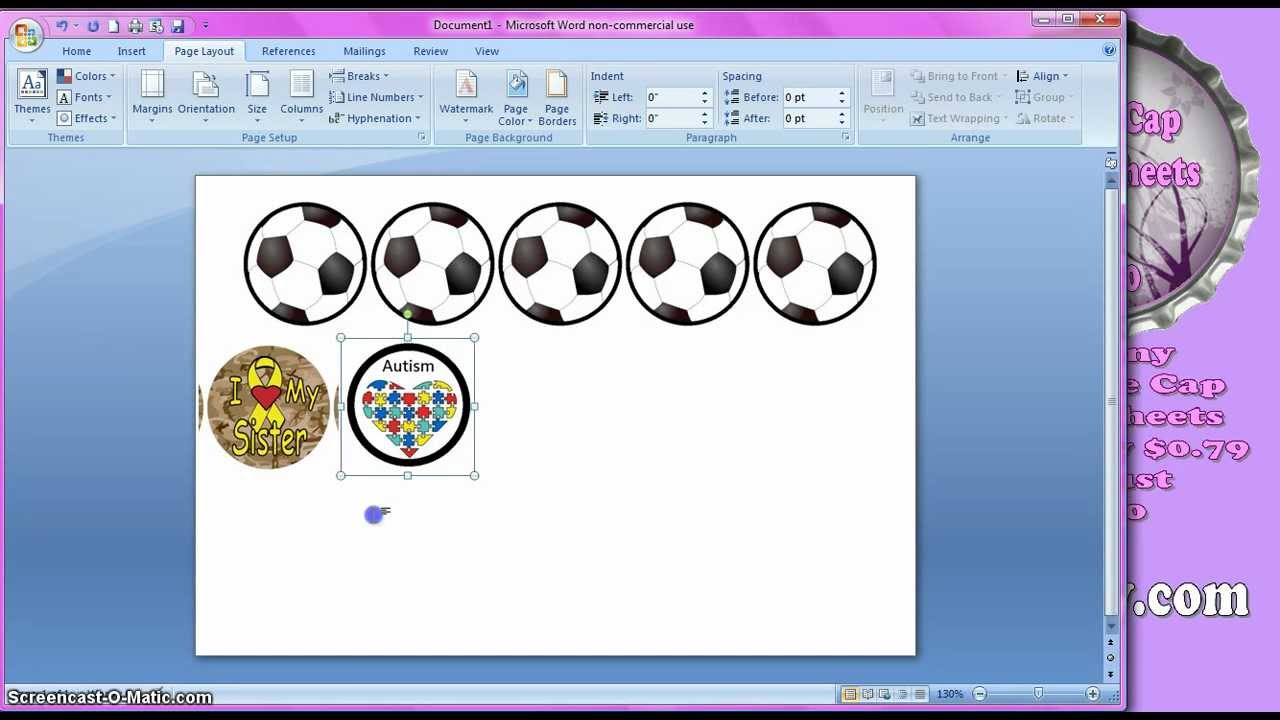 How to crop bottle cap images to print just the image you want