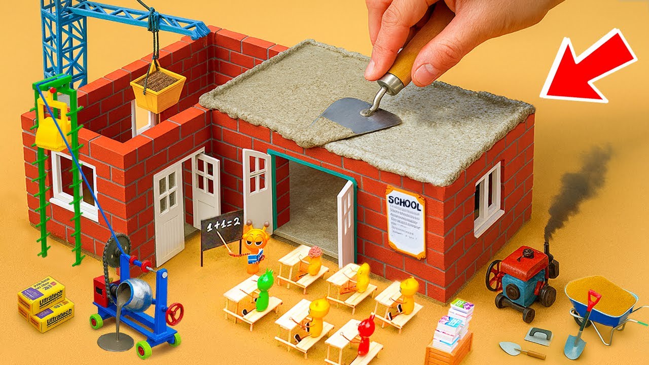 Science project: using 2030 construction technology equipment to build a school with mini bricks🧱
