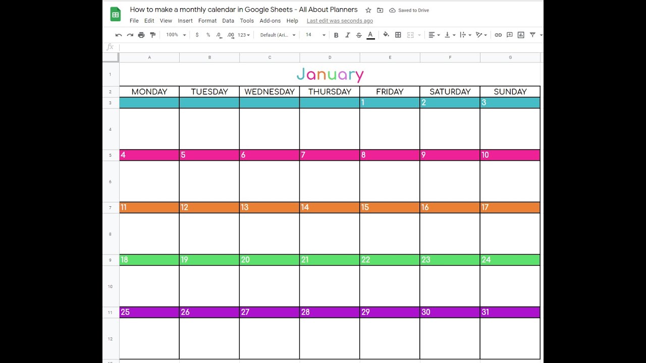 How to make a monthly calendar printable in Google Sheets