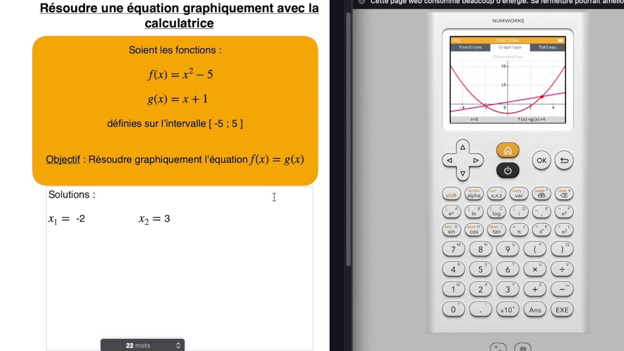 Résoudre une équation graphiquement avec une calculatrice Numworks