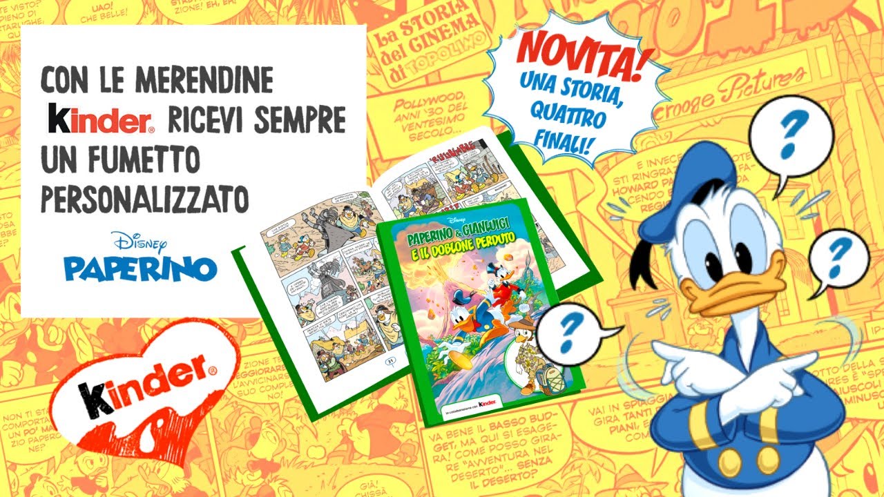 Kinder e Disney regalano un fumetto personalizzabile di Paperino con 2 confezioni di merendine