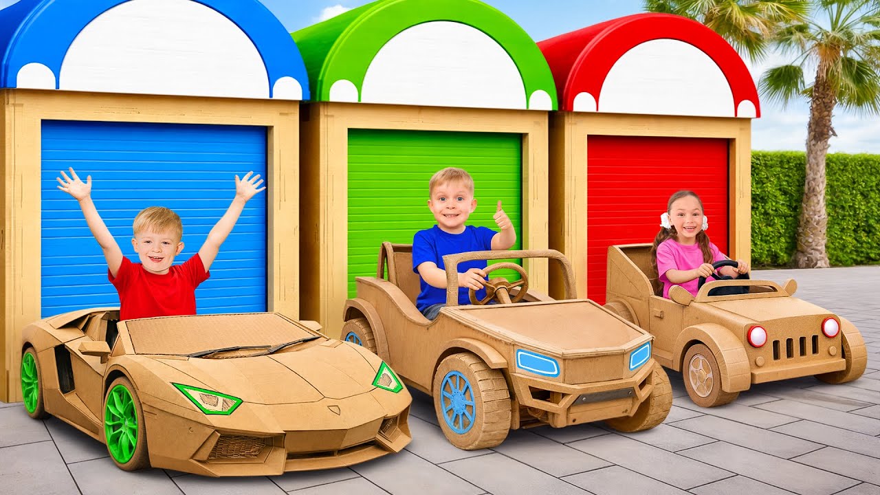 Car Adventures for Kids 🚗 | Cardboard Cars, Taxi & Tow Truck