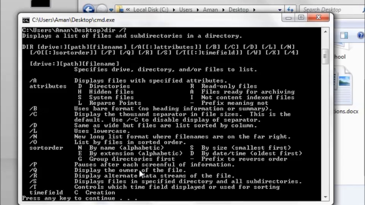 Command prompt Tutorial 1 - Default Path , change directories and list files