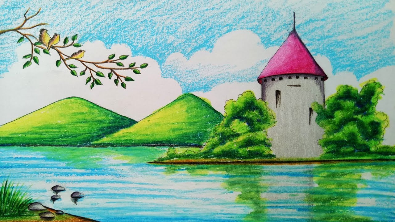 How to draw Riverside Scenery.Step by step(easy draw)