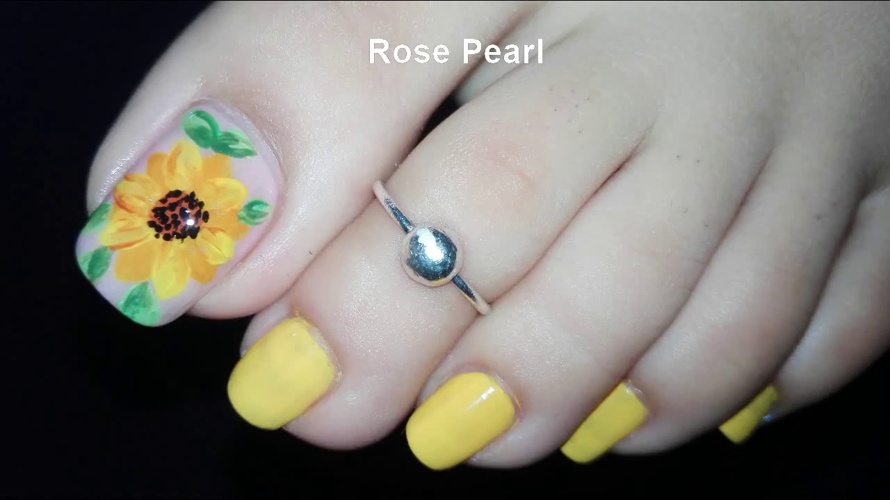 Sunflower Toe Nail Art Tutorial- Summer Pedicure Nail Art Ideas - DIY | Rose Pearl