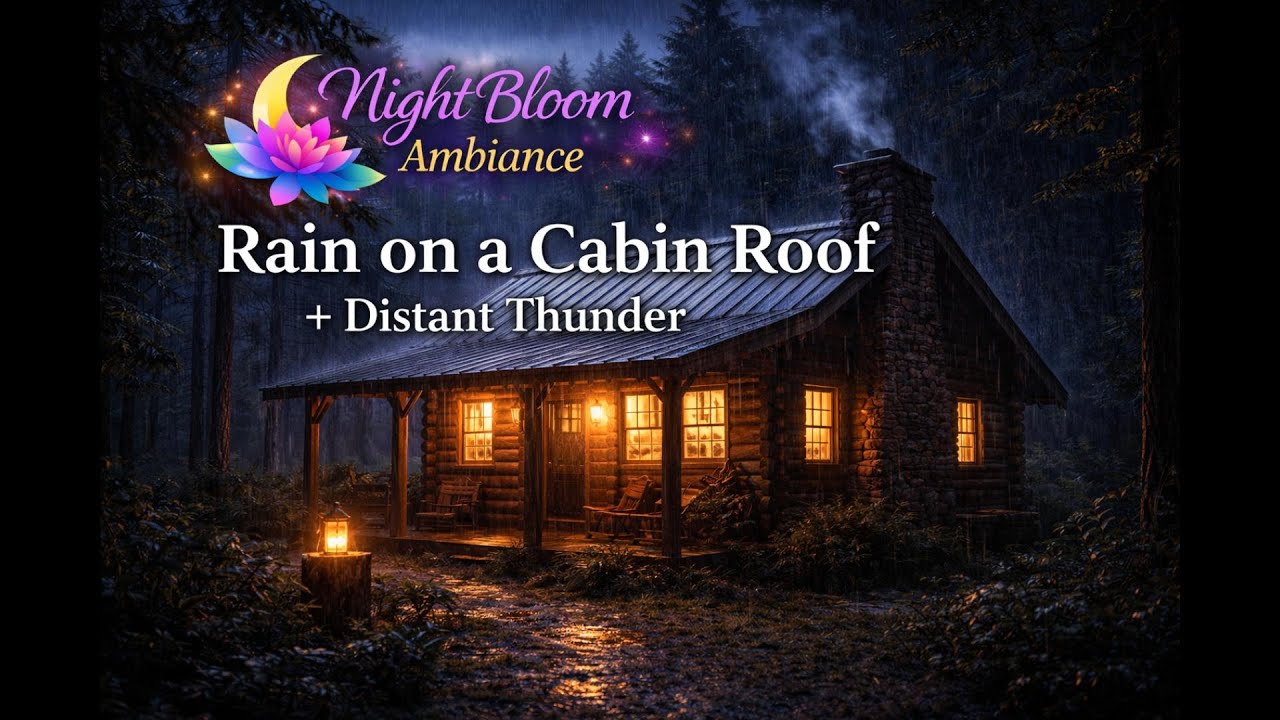 Rain on a Cabin Roof 🌧️ + Distant Thunder ⛈️ Black Screen, No Ads – Cozy Rain Sounds for Deep Sleep
