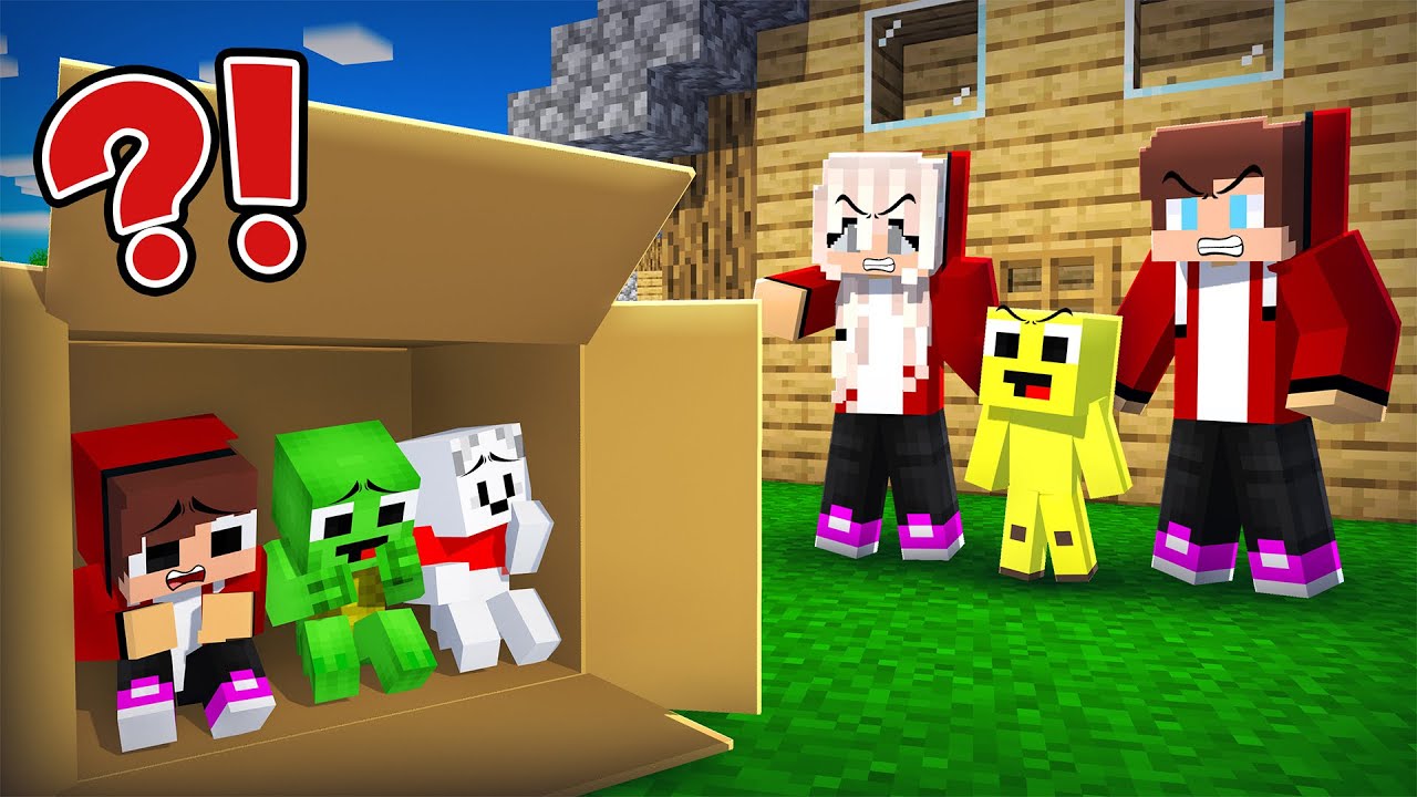 Poor Baby JJ, Mikey and Carrie Loser LIVES in a CARDBOARD BOX in Minecraft! (Maizen)