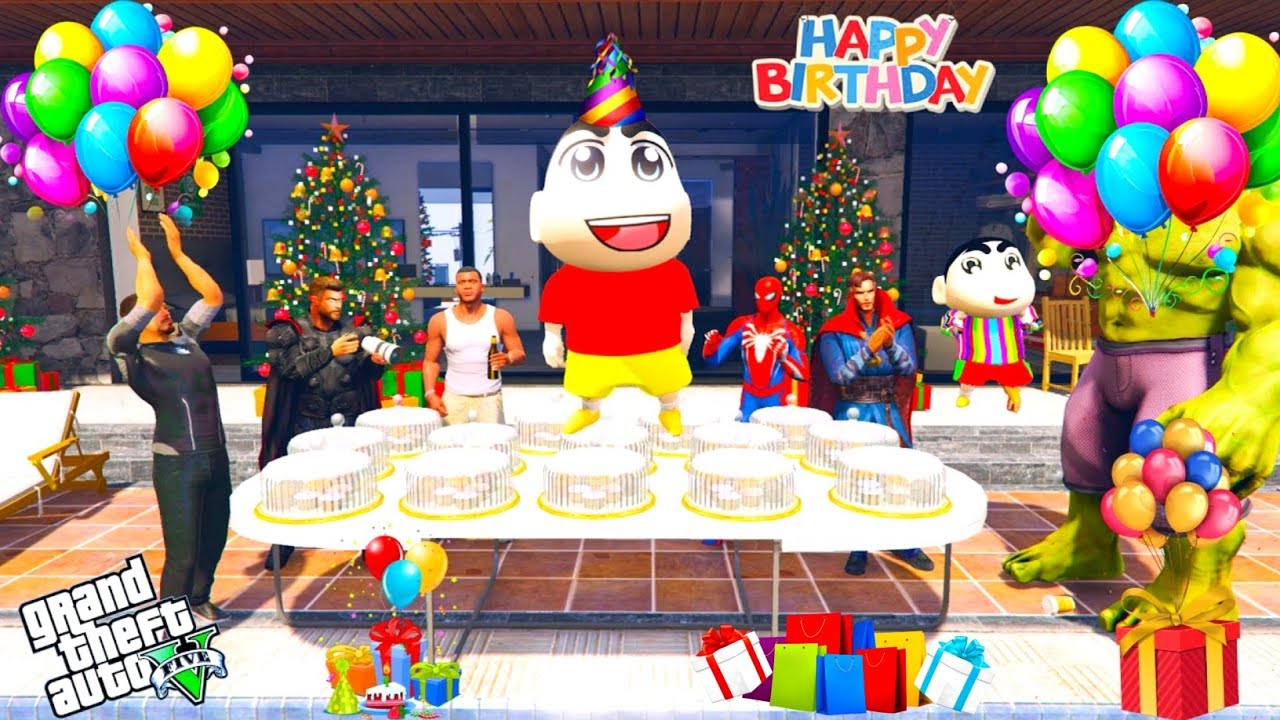GTA 5 | FRANKLIN AND DORAEMON AVENGERS CELEBRATE SHINCHAN's BIRTHDAY IN GTA 5
