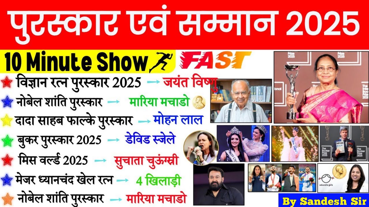 पुरस्कार और सम्मान 2025 (Jan to Dec) | Awards And Honours Current Affairs 2025 | Puraskar Saman 2025