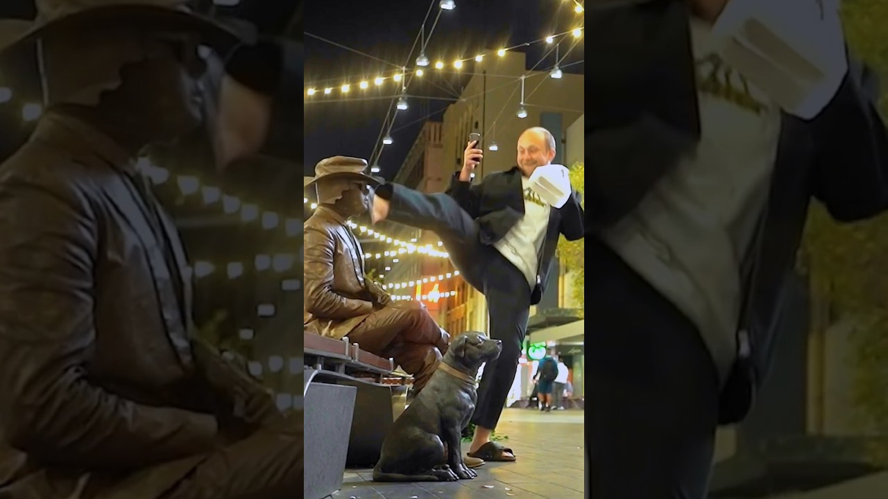 Statue Prank Gone Wrong 😯 Man Kicked The Fake Statue #prank #funny #statueprank #cowboy #shorts