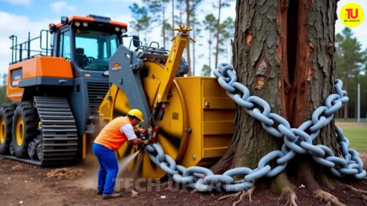 Extreme Dangerous Fastest Big Chainsaw Cutting Tree Machines & Monster Stump Removal Excavator #28