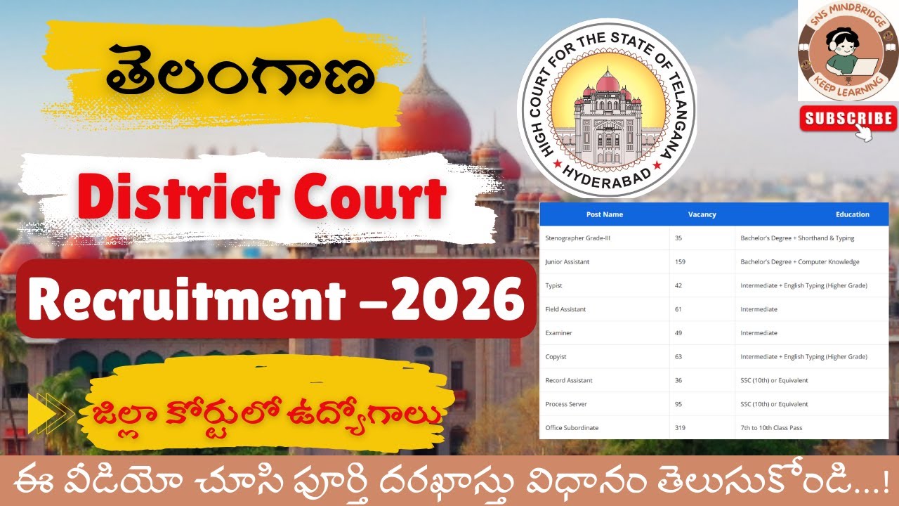 తెలంగాణ జిల్లా కోర్టు ఉద్యోగాలు 2026 | 859 పోస్టులు | 10వ తరగతి నుంచి డిగ్రీ | పూర్తి వివరాలు