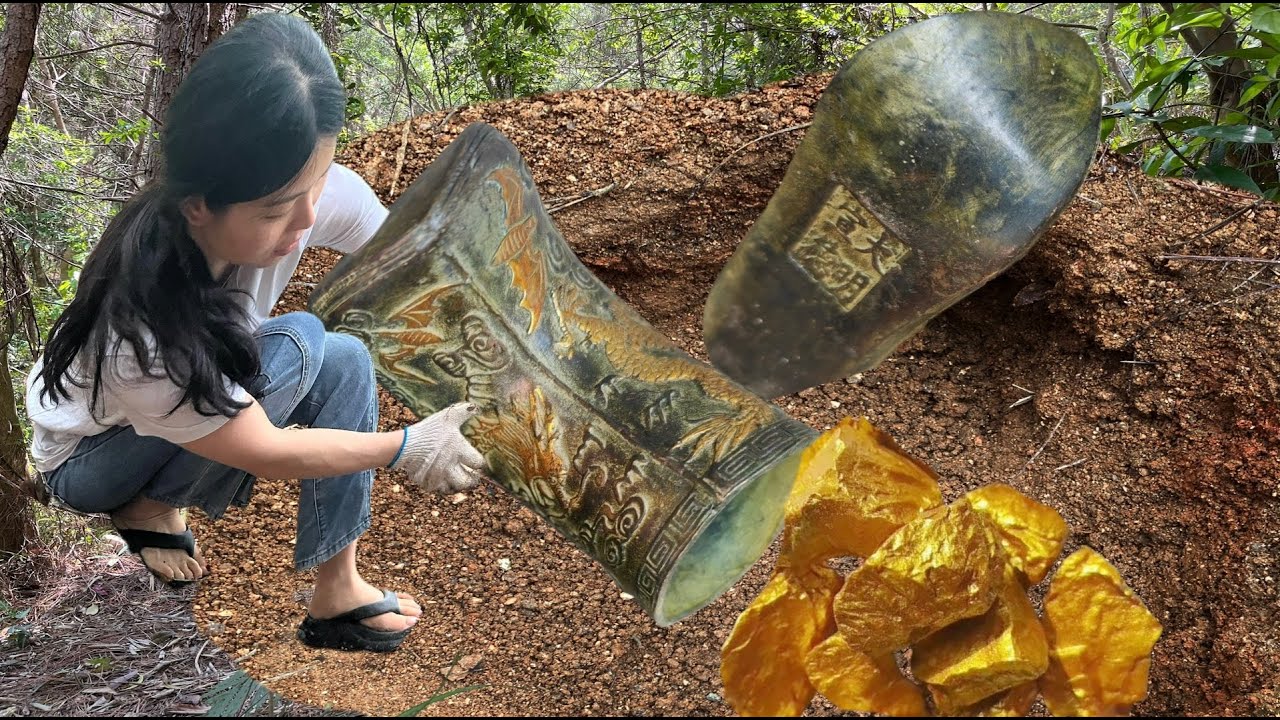found a pair of golden dragon boots inlaid with gold left by an ancient high-ranking official.
