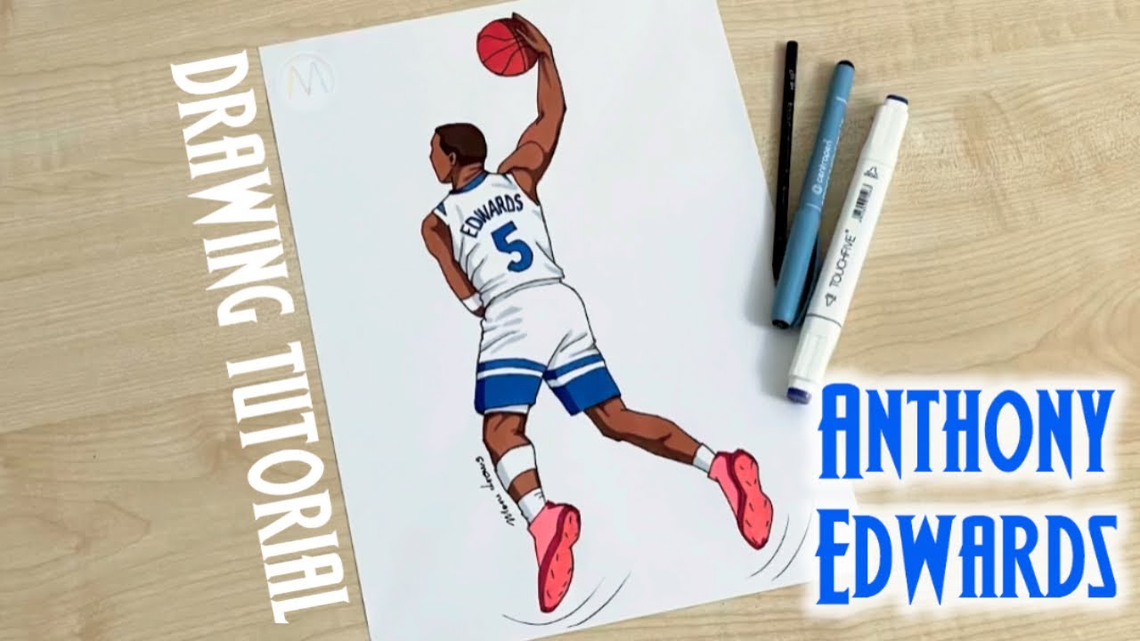 How to draw Anthony Edwards dunking / How to draw a basketball players of Minnesota Timberwolves