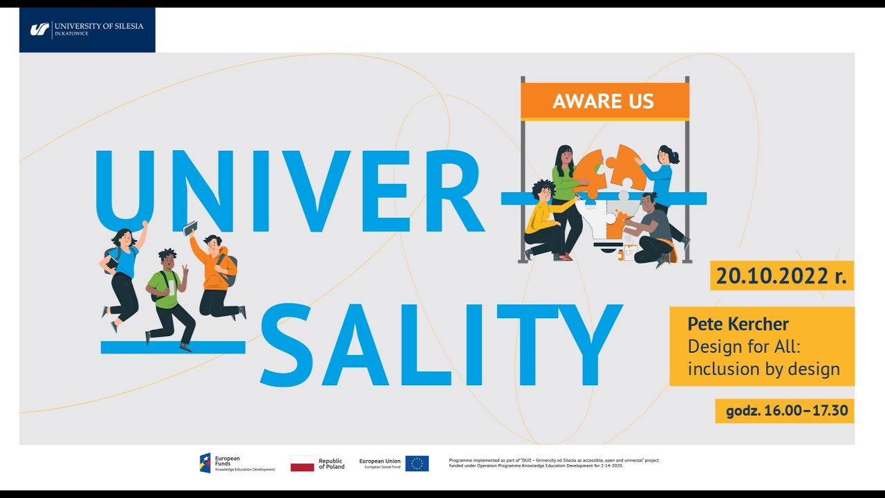 Świadomy UŚ. Uniwersalność &ndash; webinar Pete Kerchera pt. &bdquo;Design for All: inclusion by design&rdquo;
