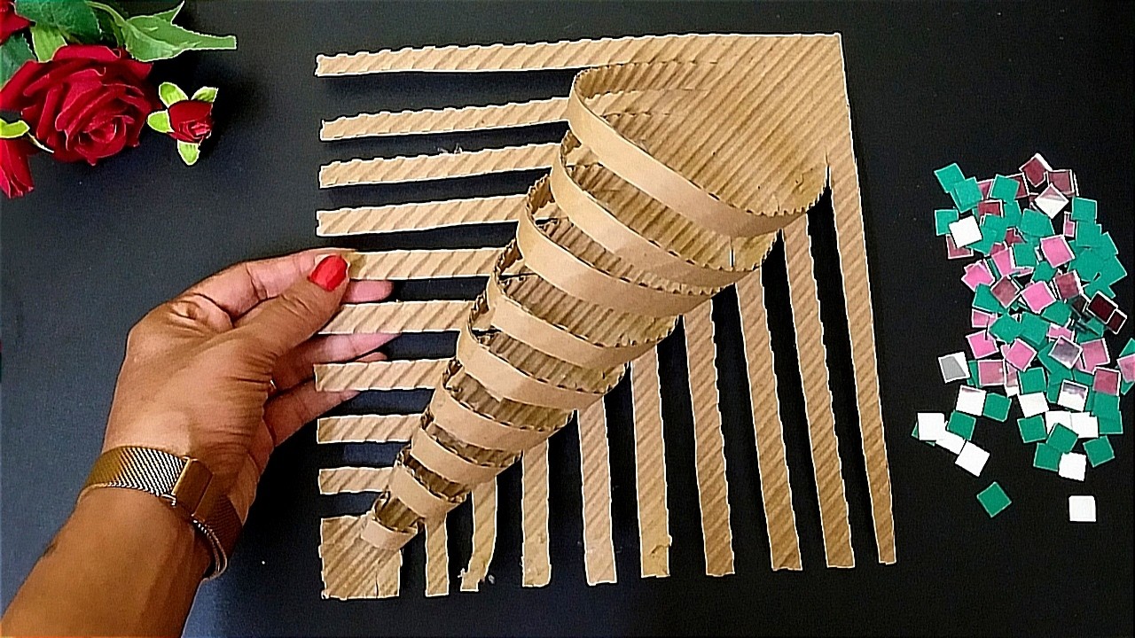How to Make Wall Hanging using Cardboard   DIY Cardboard Craft   Flower Bouquet   DIY Craft Hanging