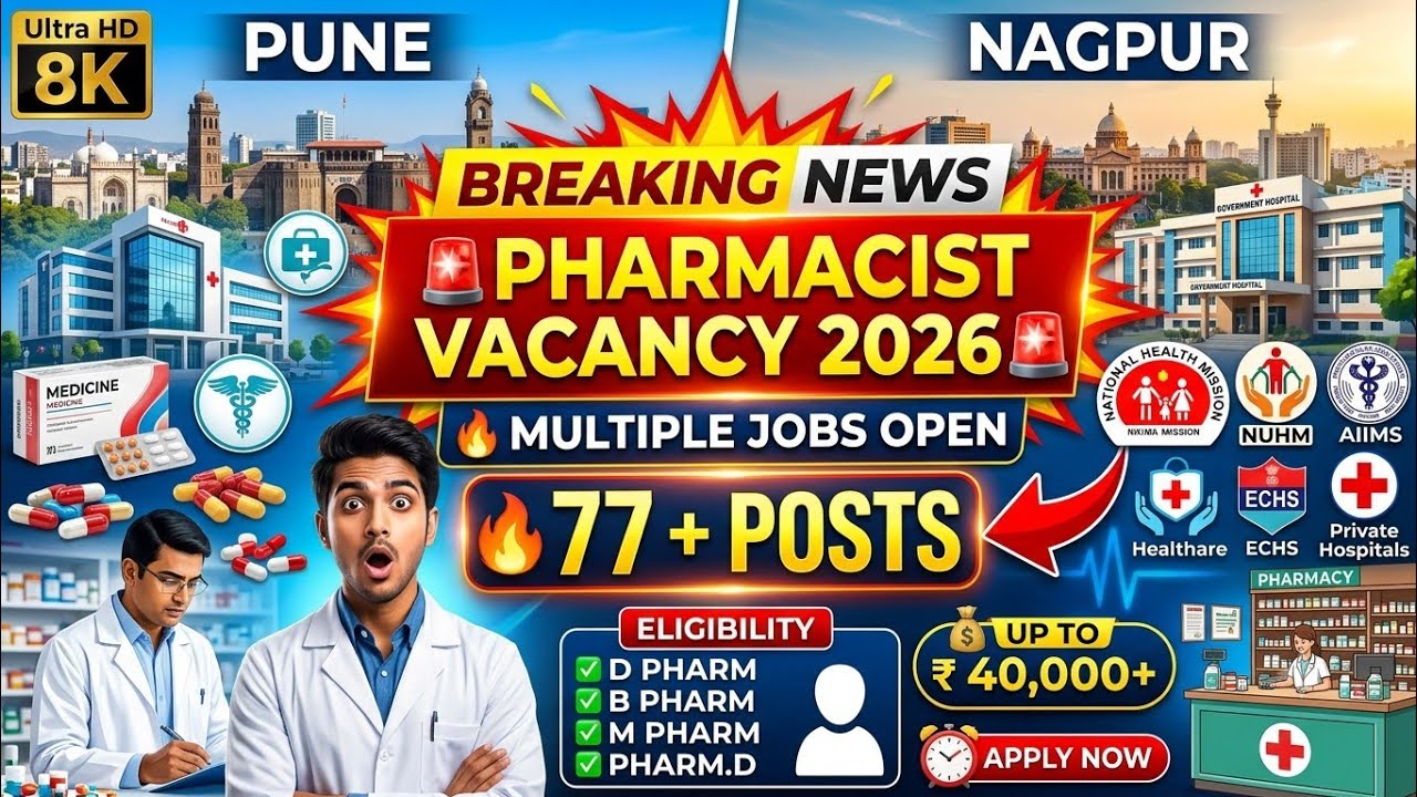🚨 Pune & Nagpur PHARMACIST Vacancy 2026 | NHM 77 Posts | Govt + Private Jobs | D Pharma B Pharma