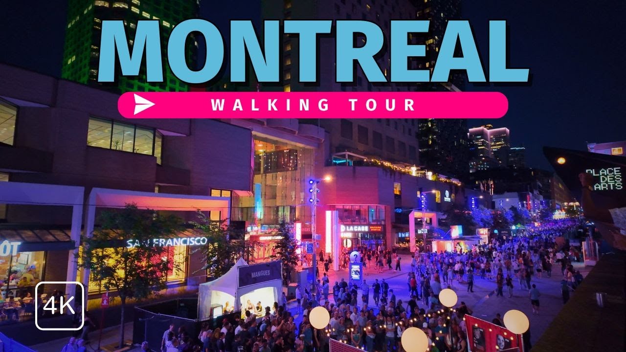 Montreal, Canada Walking Tour at Night 🇨🇦 | Downtown to Old Montreal + Fireworks | 4K With Captions