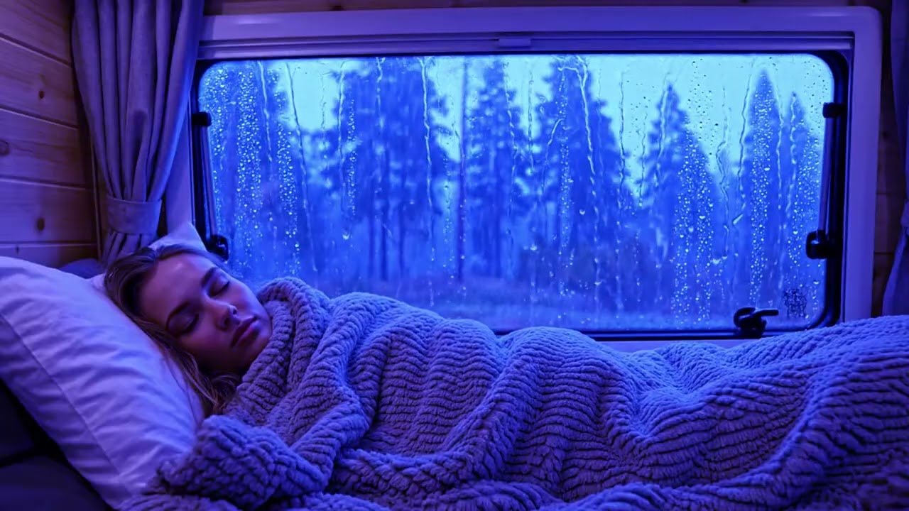 Heavy Rain on Window Creates Relaxing Mood That Helps Ease Anxiety and Support Sleep