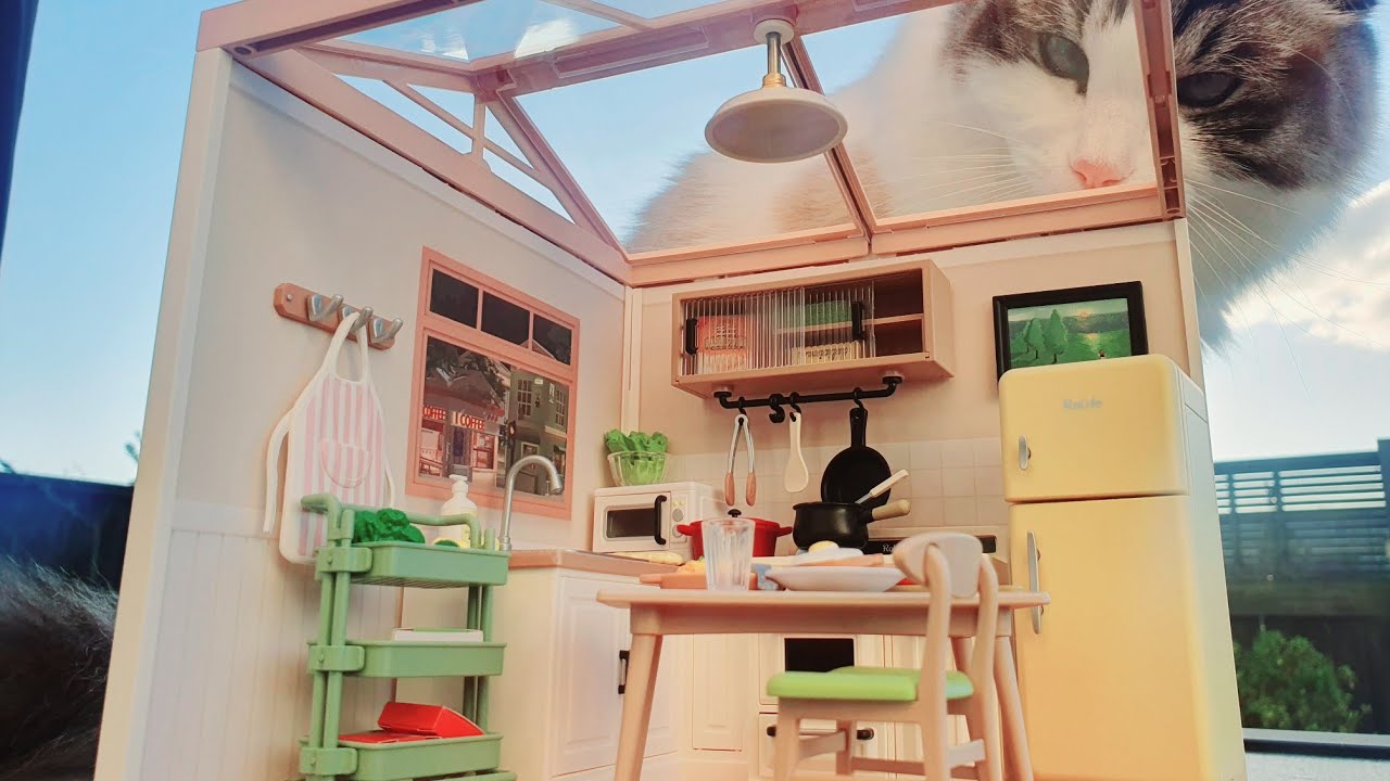 Rolife happy meal kitchen miniature dollhouse Robotime Super Creator Toys furniture DIY Video