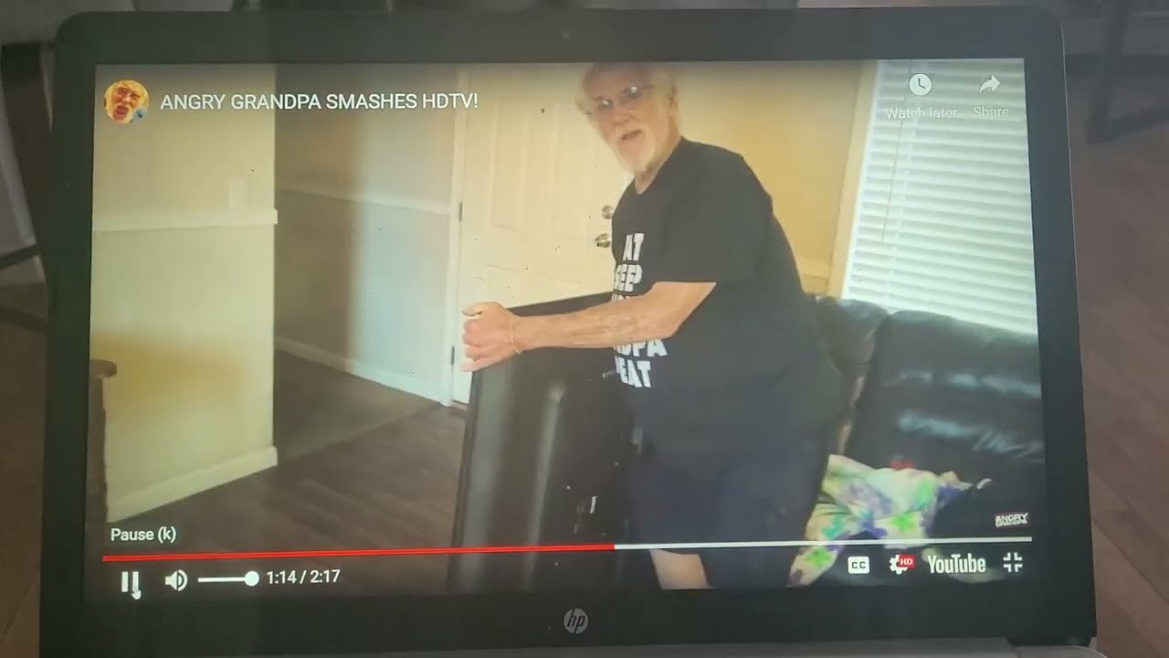 angry grandpa smashes HDTV sped up