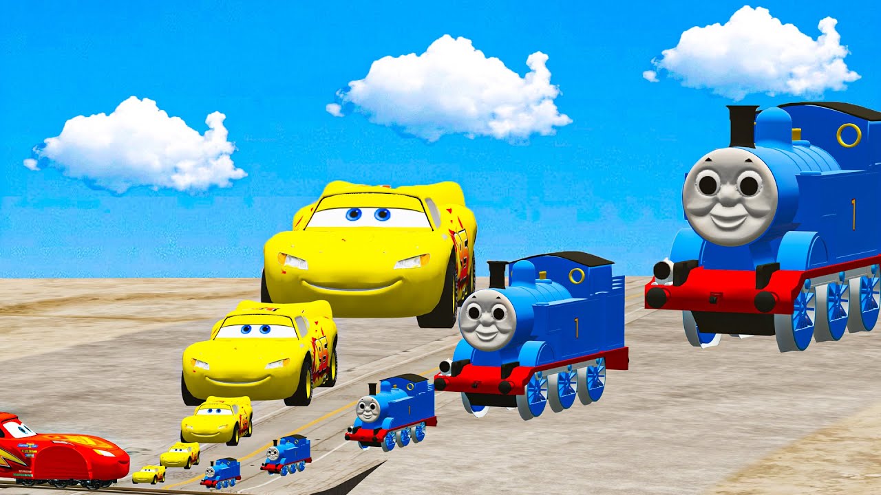Big & Small Golden Mcqueen vs Big & Small Thomas The Train vs McQueen The Train BeamNG.Drive