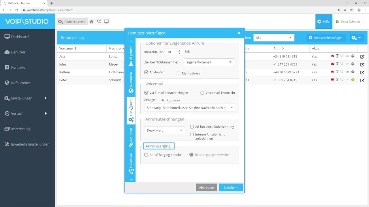 Cloud-Telefonanlage - Einen Benutzer hinzufügen bei VoIPstudio