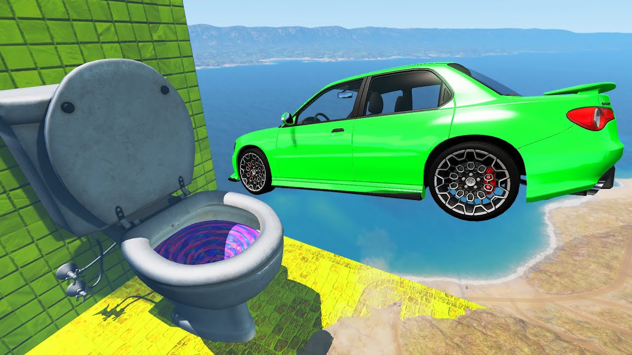 Crazy Jumping Cars Into a Gigantic Toilet - Beamng Drive Game