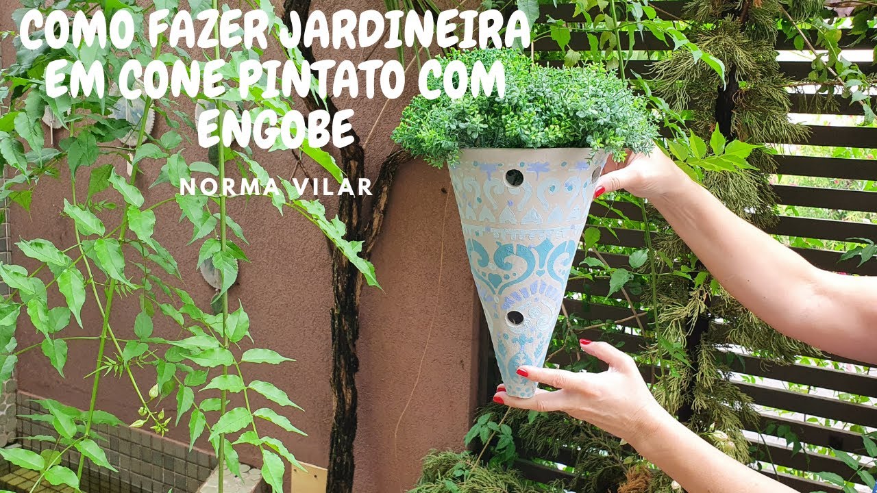 COMO FAZER JARDINEIRA DE CERÂMICA EM CONE PINTADO COM ENGOBE (Norma Vilar)