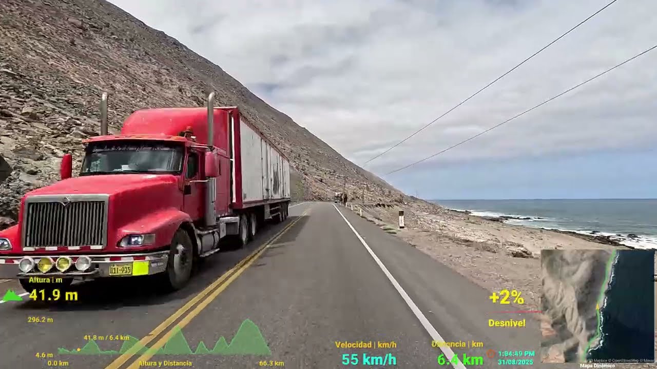 Carreteras del Perú - Panamericana sur - Tramo - Atico km 714 - Ocoña - km 782 - 4K - GPS Data 60FPS