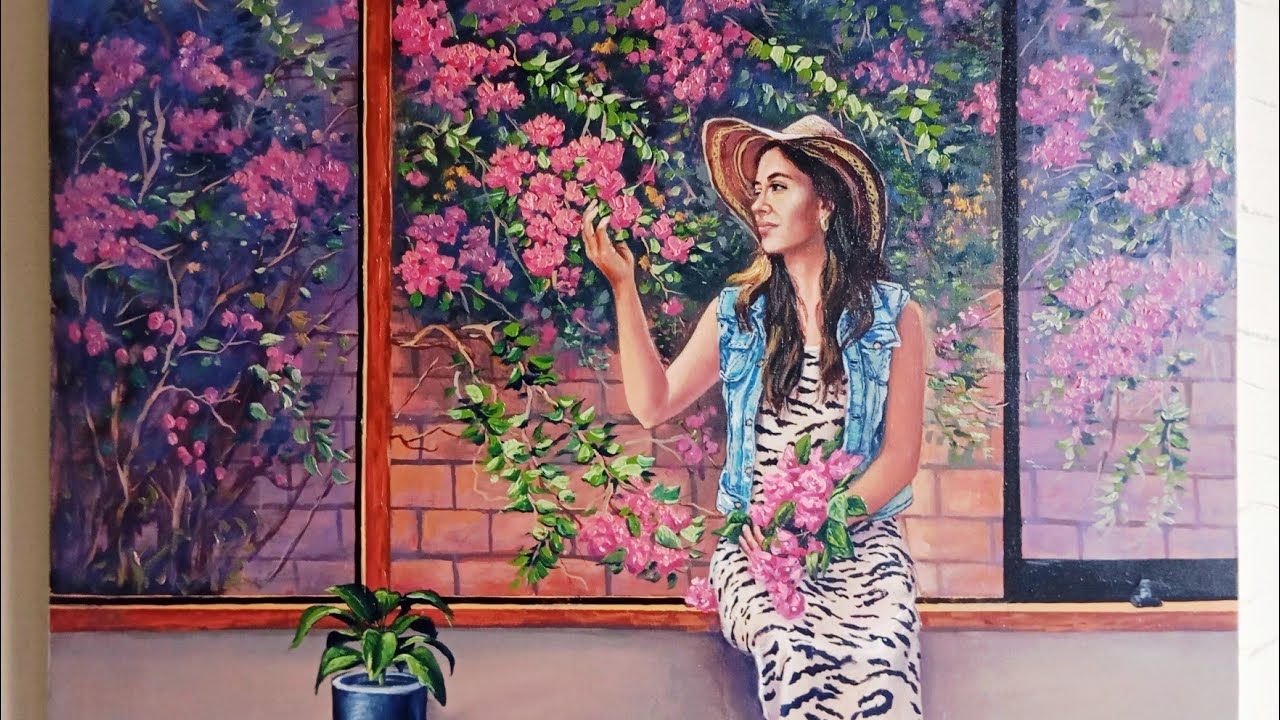 Pintando a Gabriela, cliente y modelo. Óleo sobre lienzo. 50 x65 cm. Ya volvimos 😃🖌️🎨