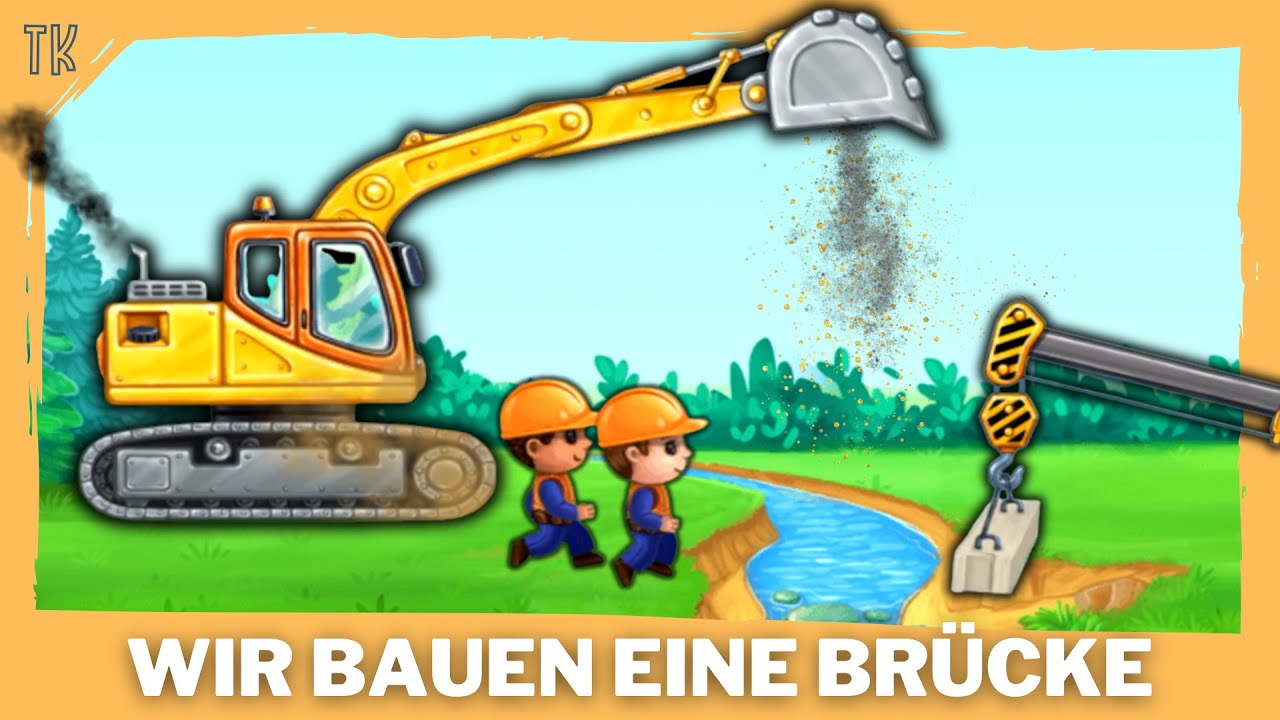 Bagger baut Brücke 