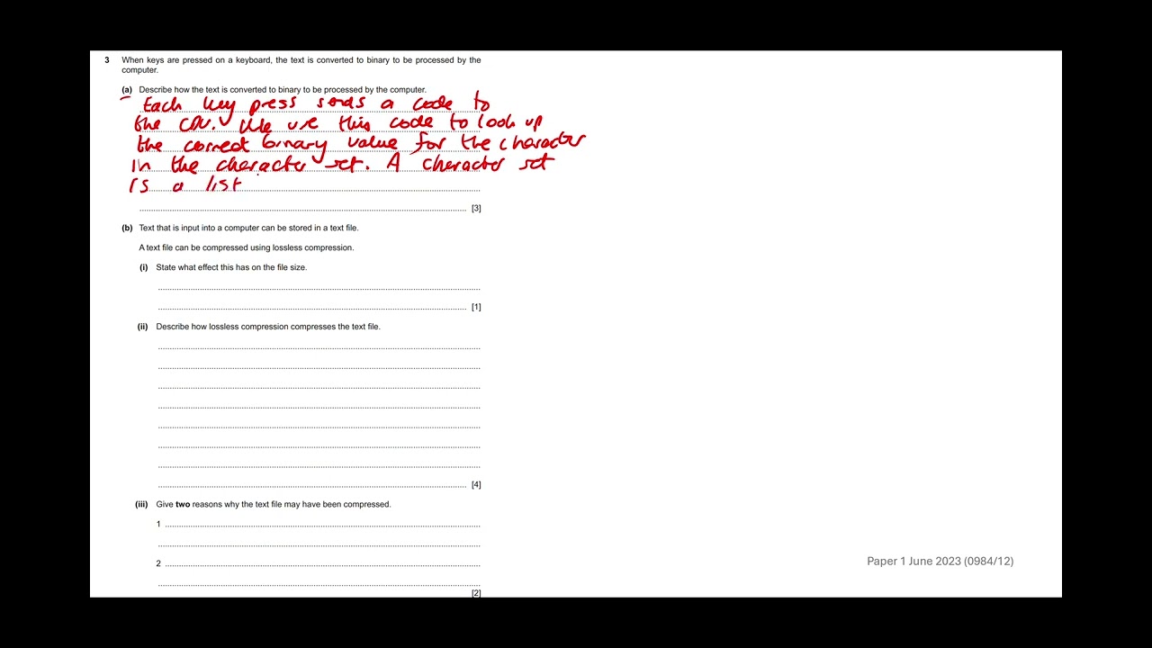 Q3 part a  * CHARACTER SETS  * Cambridge iGCSE Computer Science Paper 12 June 2023