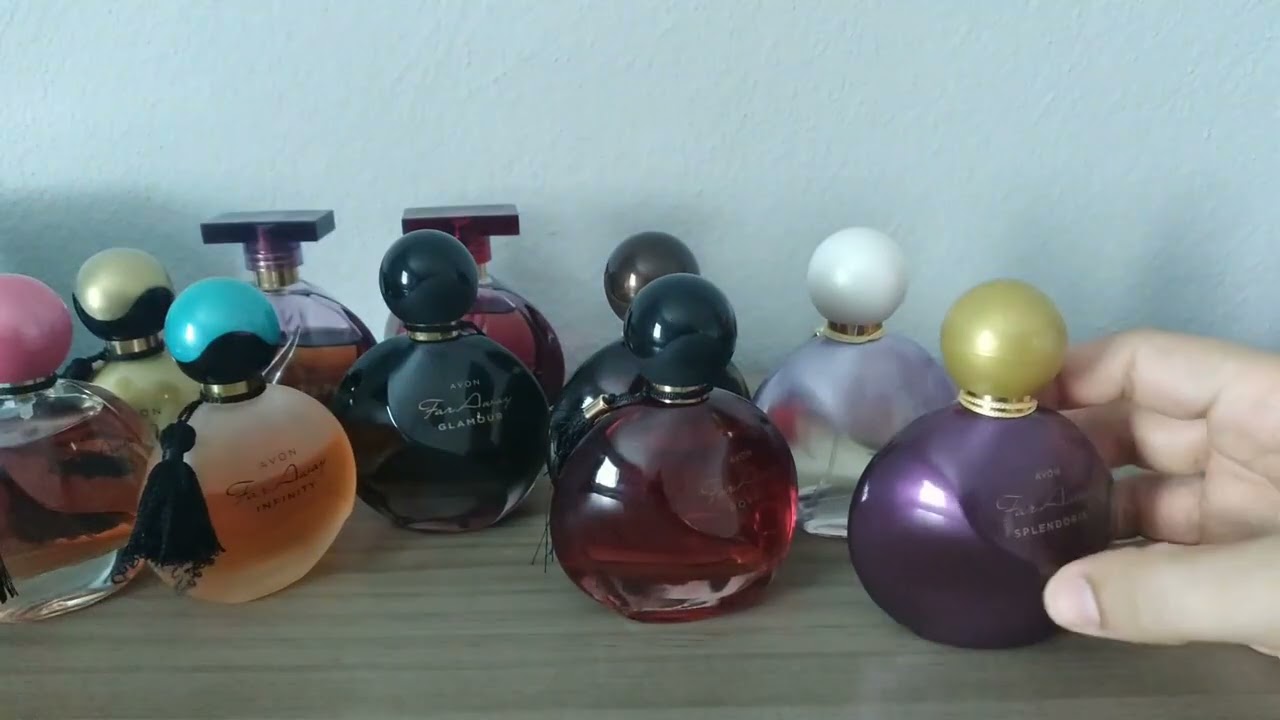 todos os perfumes FAR AWAY (AVON) que eu tenho na coleção