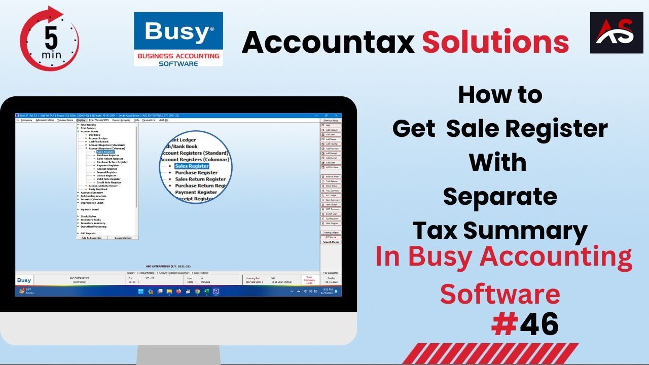 HOW TO GET SALE REGISTER WITH SAPRATE TAX DETAILS IN BUSY.
