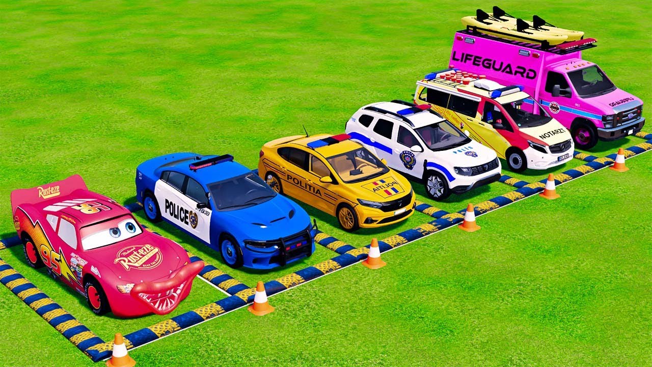 SUPER CARS JUMP - TRANSPORTING POLICE CARS, AMBULANCE VEHICLES, FIRE DEPARTMENT WITH TRUCK !FS22 #42