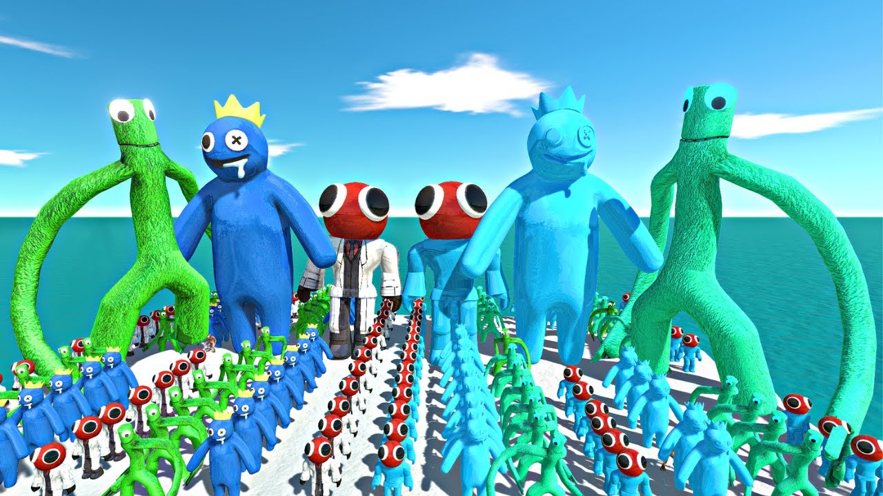 Rainbow Friends Green + Blue + Red vs Ice Itself - Animal Revolt Battle Simulator