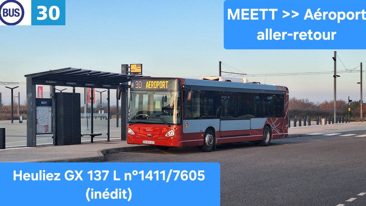 Tisséo — Ligne 30 de MEETT à Aéroport aller-retour — Heuliez GX 137 L n°1411/7605 (inédit+kickdown)