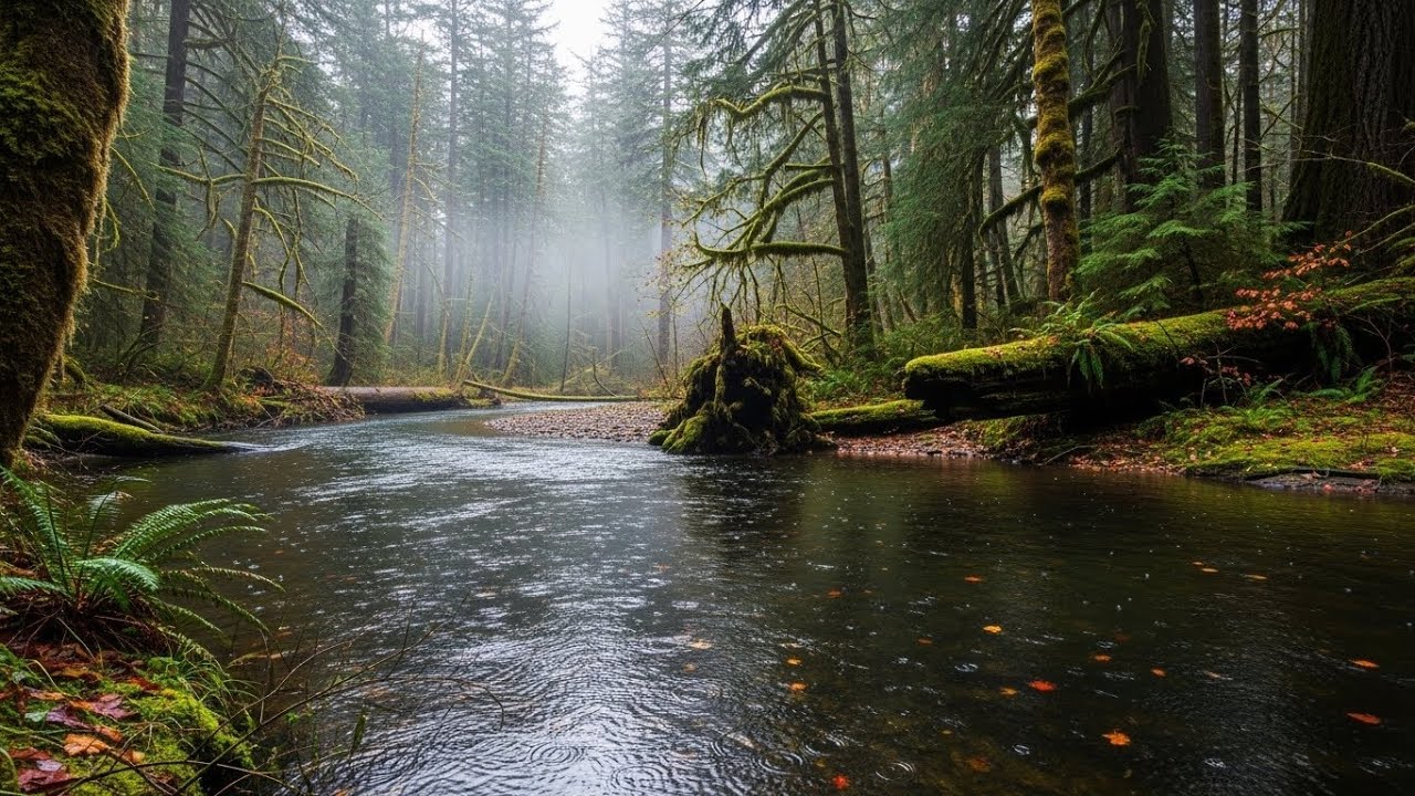 Calming Rain Sounds with Natural River Sounds for Relaxation, Calm Focus, and Rest