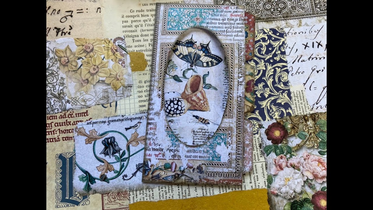 Junk Journal collage background and hinged index cards DT for Medieval Mirage Part 1
