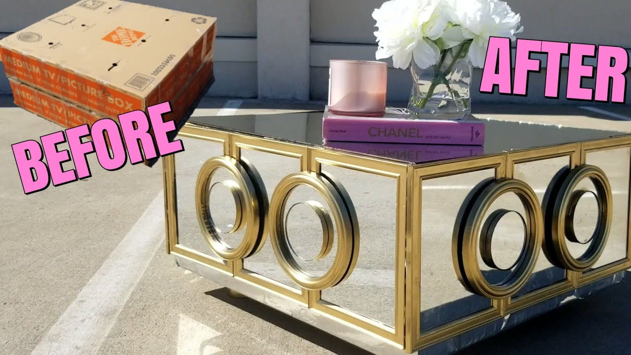 GLAM MIRRORED COFFEE TABLE OUT OUT OF CARDBOARD BOX DIY | DOLLAR TREE PRODUCTS! Z GALLERIE LOOK!