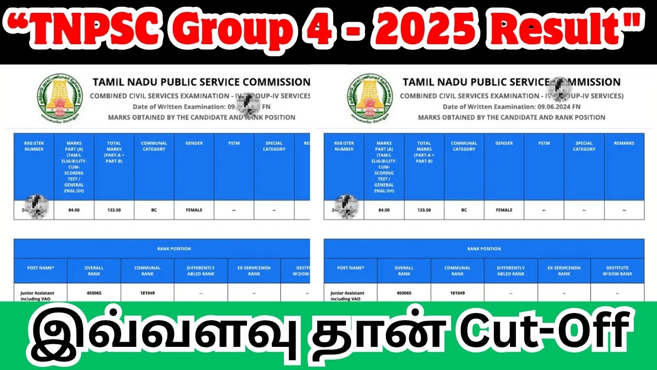 TNPSC Group 4 Result - 2025 | Cutoff | OC BC MBC SC ST | JA Type Steno | Quick Learning 4 All |
