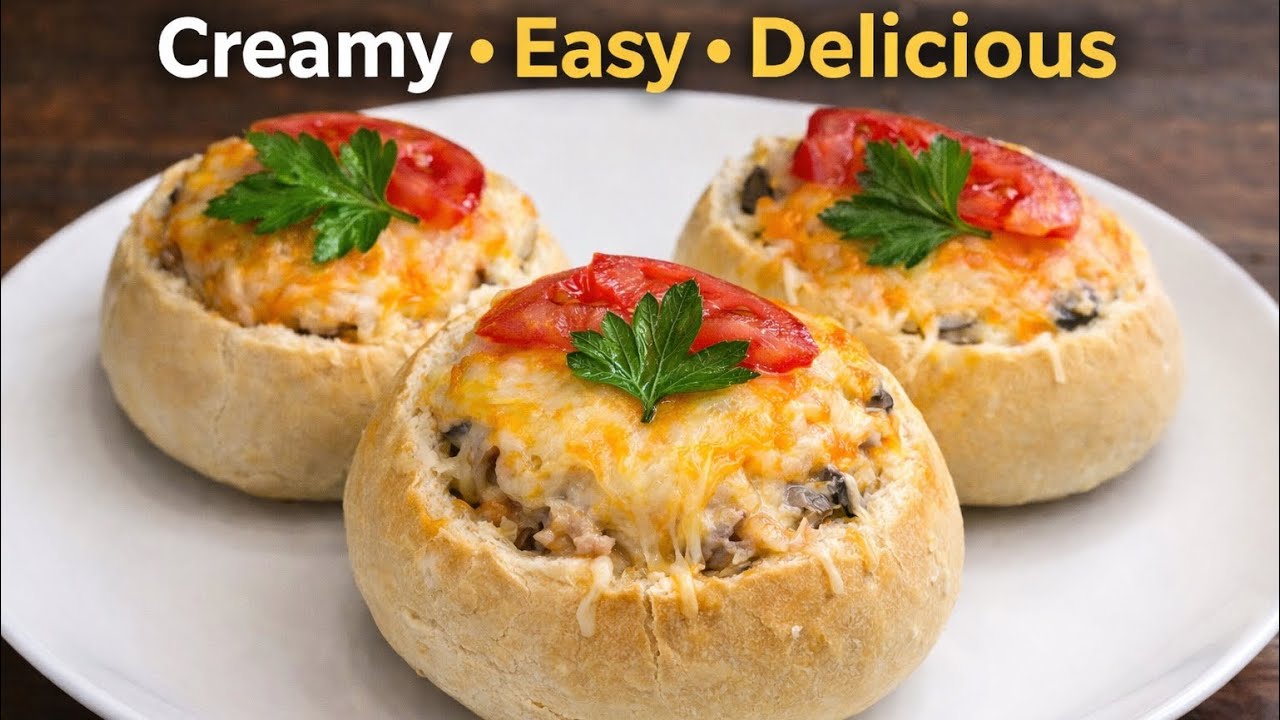Cheesy Chicken & Mushroom Stuffed Buns | Easy Comfort Food