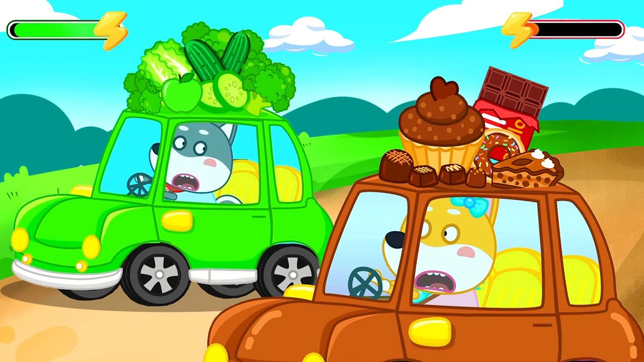 Healthy vs Unhealthy Food Car Race – Funny Lesson for Kids! | Wolfoo's Stories