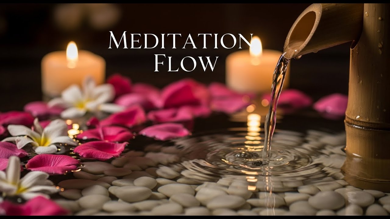 Calming Zen Mountain Retreat Bamboo Fountain and Candle Glow for Deep Sleep Meditation and Peace