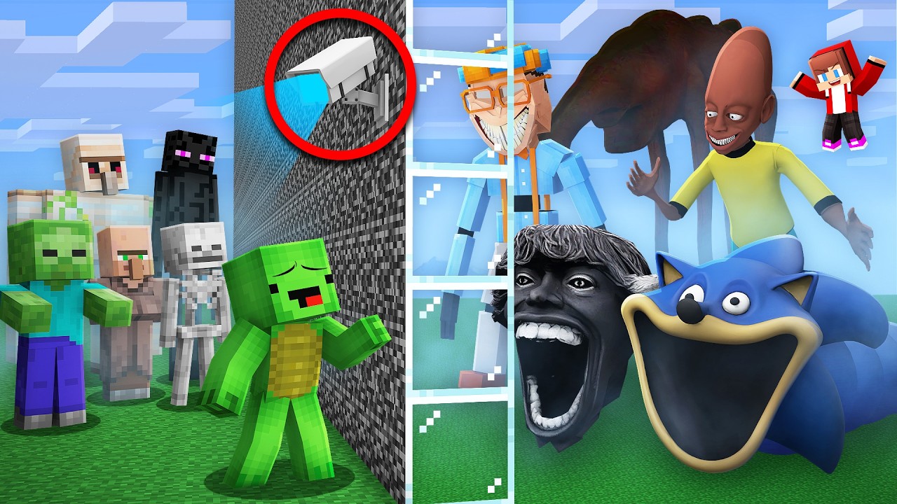 Mikey and JJ Cheated Using Cameras in MOB Battle in Minecraft (Maizen)