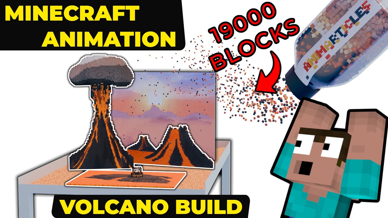 Сборка эпического вулканического биома Minecraft из 19 000 физических блоков