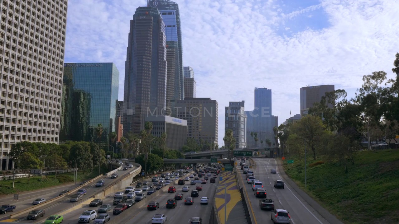 Downtown LA Freeway Traffic Stock Footage